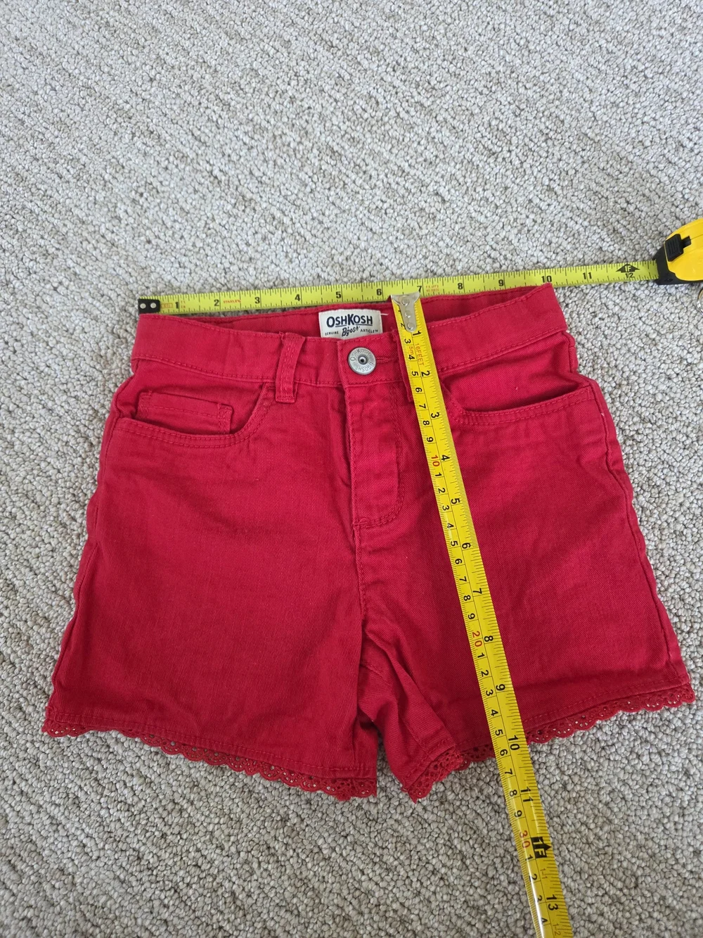 OshKosh B'gosh Bright Red Girls' Cotton Shorts with Lace Hem